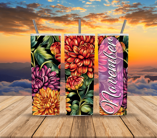 November chrysanthemum Floral Birthday Tumbler