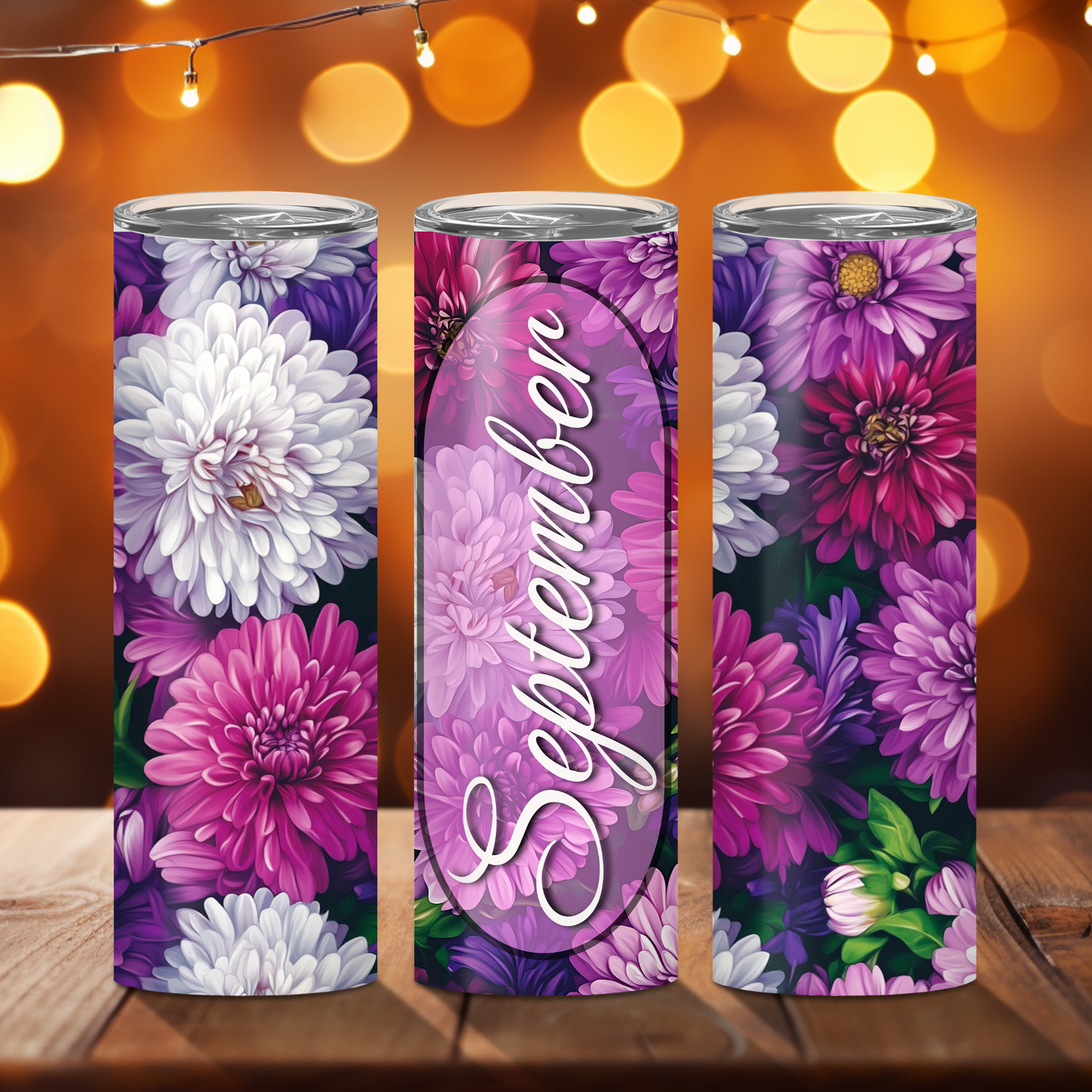 September Floral Aster Birthday Tumbler